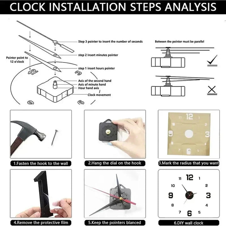 DIY Wall Clock for Home Office 40cm Frameless Modern 3D